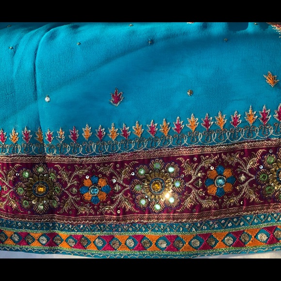 Aqua georgette crepe blend Saree Vintage [firm] - Picture 3 of 13